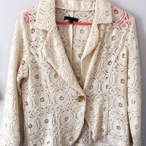 cream colored lace blazer